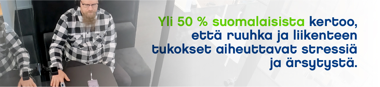tekstikuva - yli 50% suomalaisista kertoo, että ruuhka ja liikenteen tukokset aiheuttavat stressiä ja ärsytystä